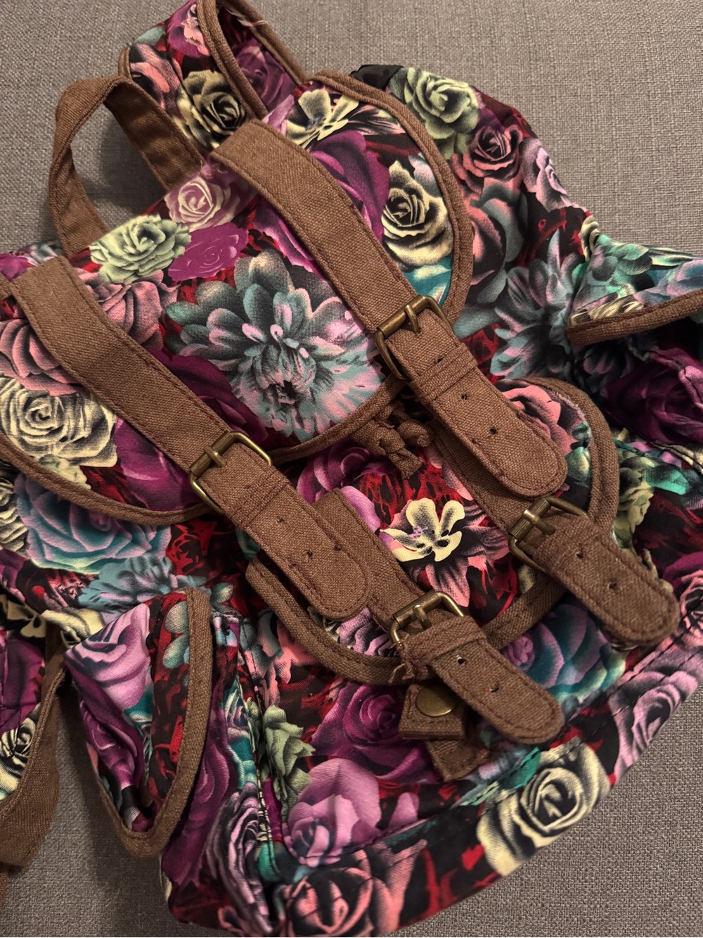 Floral Canvas Buckle Backpack - Multicolor